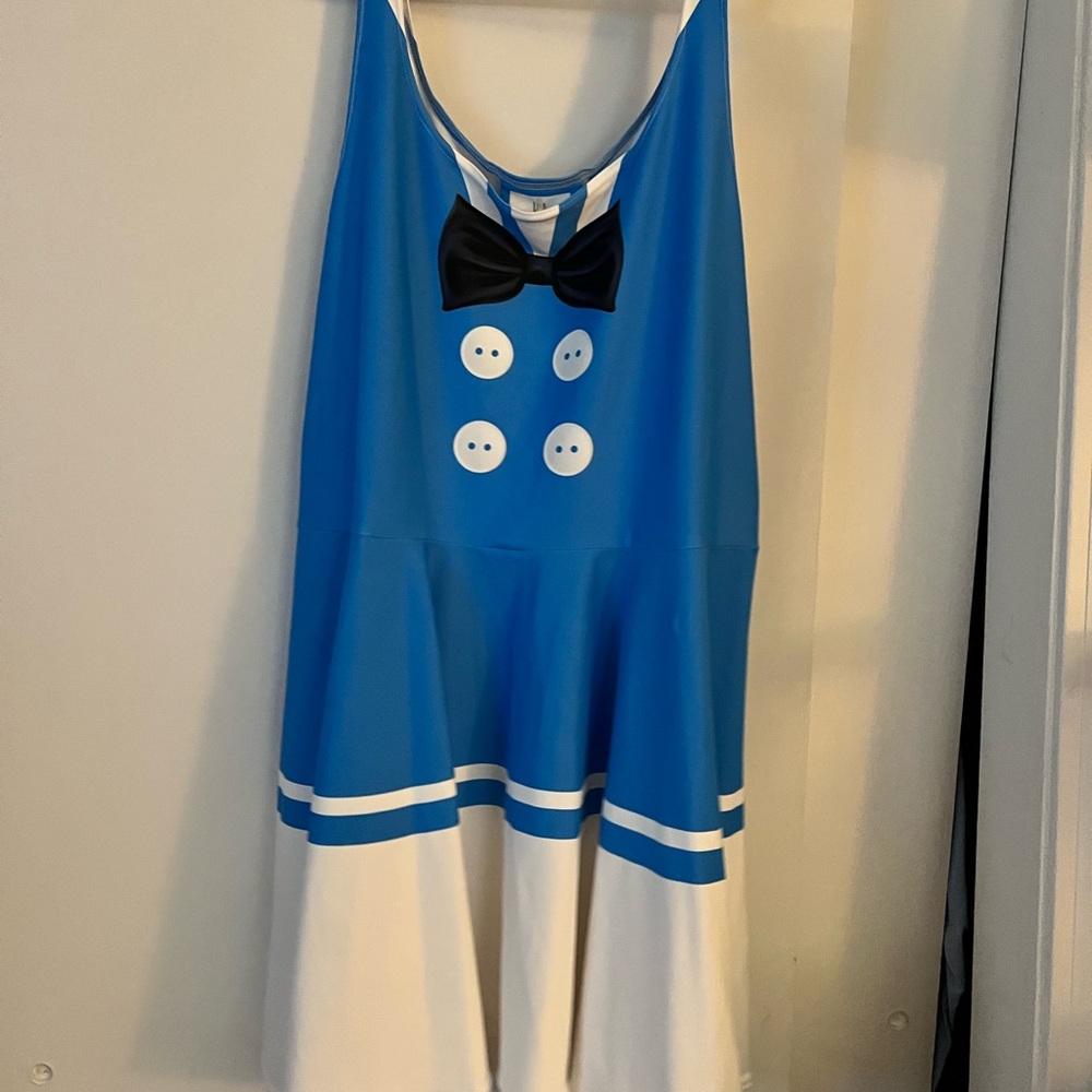 Classic Donald Duck Inspired Blue and White Dress with Bow Detail